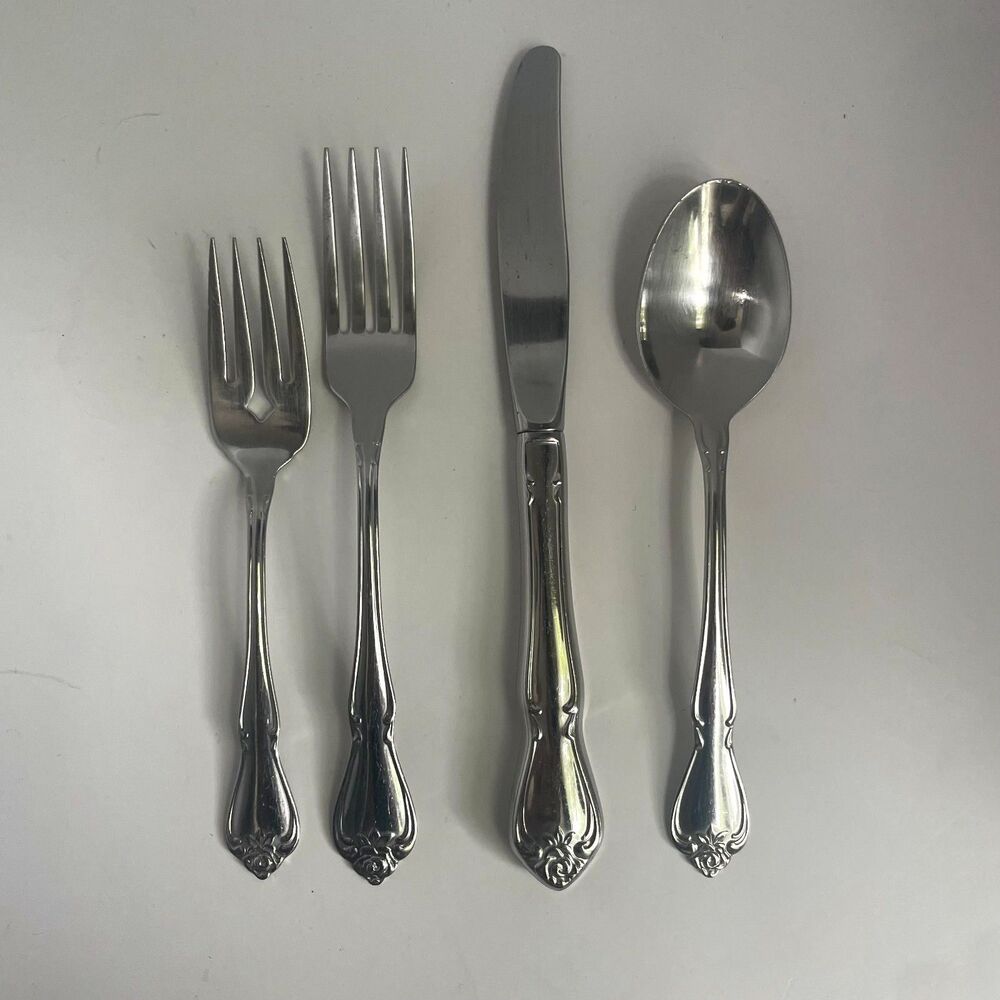 4‎ Piece Oneida Arbor Rose True Rose Stainless Set Fork Knife Spoon Salad